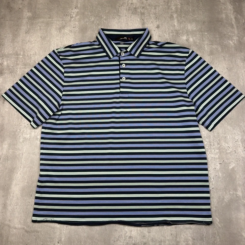 Ralph Lauren RLX Men's Golf Polo Shirt Blue Green White Striped Size M Preppy